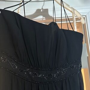 David's Bridal Black Strapless Dress with Embellished Waist